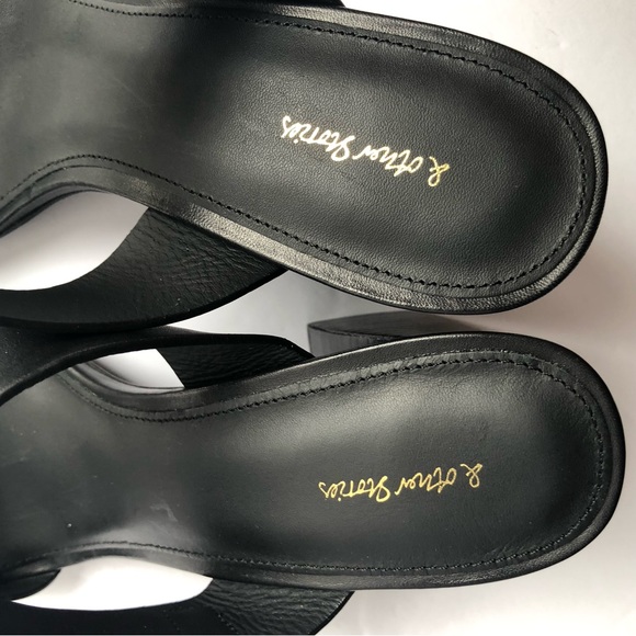 & Other Stories Black Leather 2 Strap Tortoise Buckle Heeled Sandals Made Spain - Picture 7 of 9